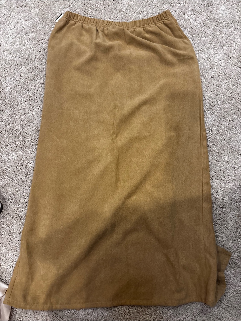 Suede-Look‎ Maxi Skirt in Camel with Elastic Waist